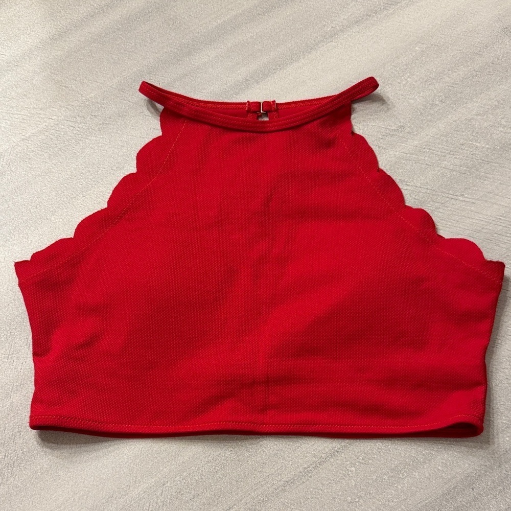 Zaful Red Scalloped Swim Top